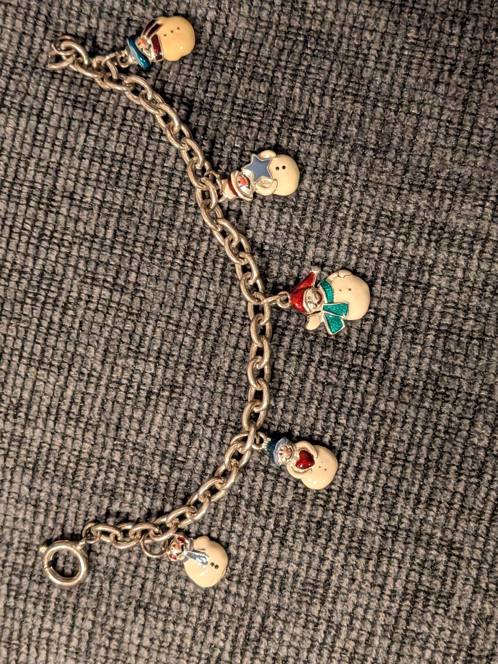 Vintage Christmas Snowman Charm Bracelet Enameled Dangle